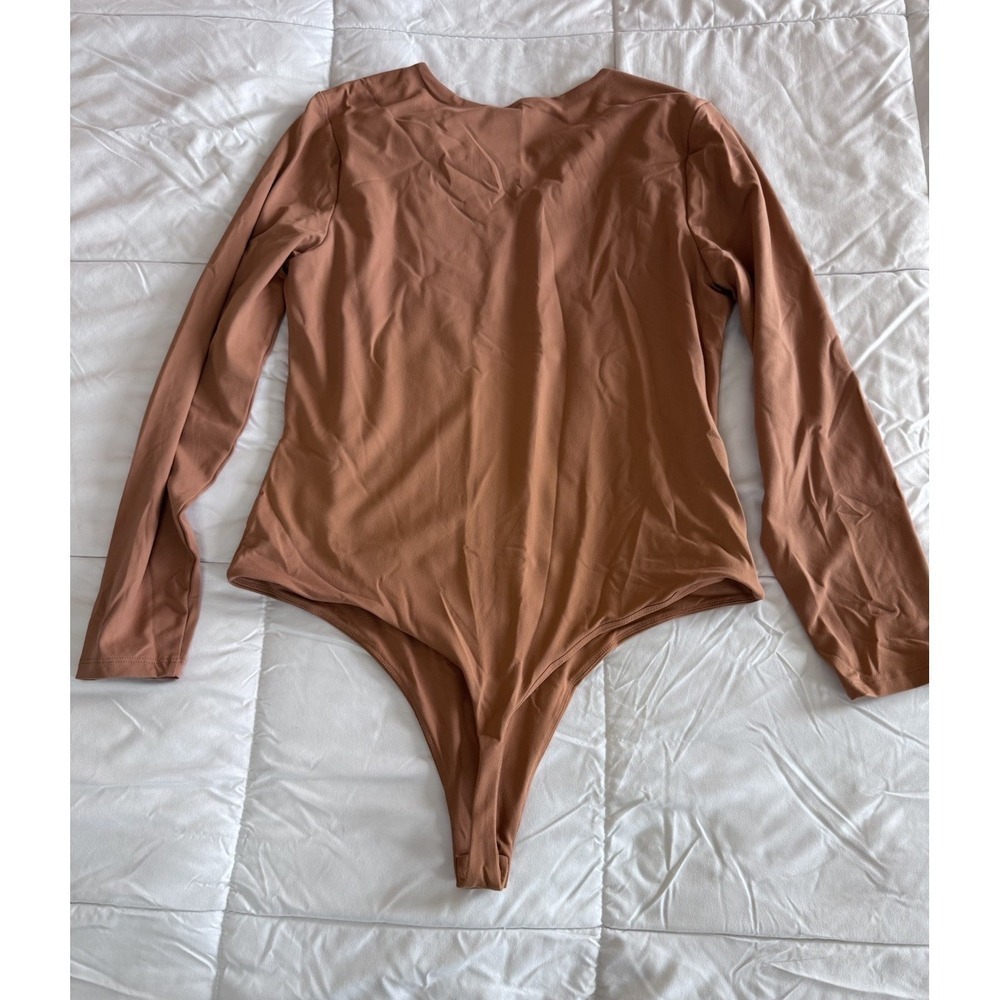 Nuuds Women's Chocolate Long Sleeve Crew Neck Thong Style Bodysuit Sz XL NWOT - Picture 8 of 9